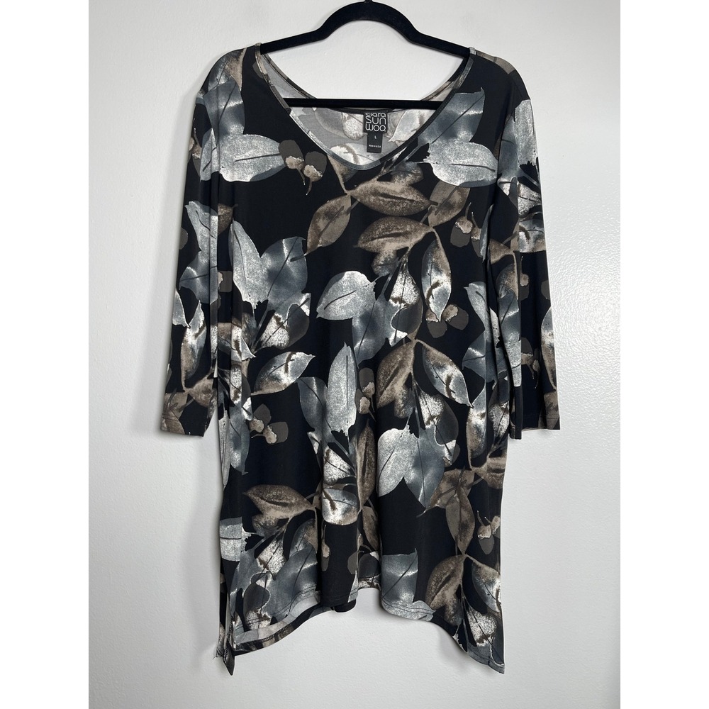 CLARA SUNWOO Black Tunic Top‎ Large Comfort Casual Career Travel Ageless Modern
